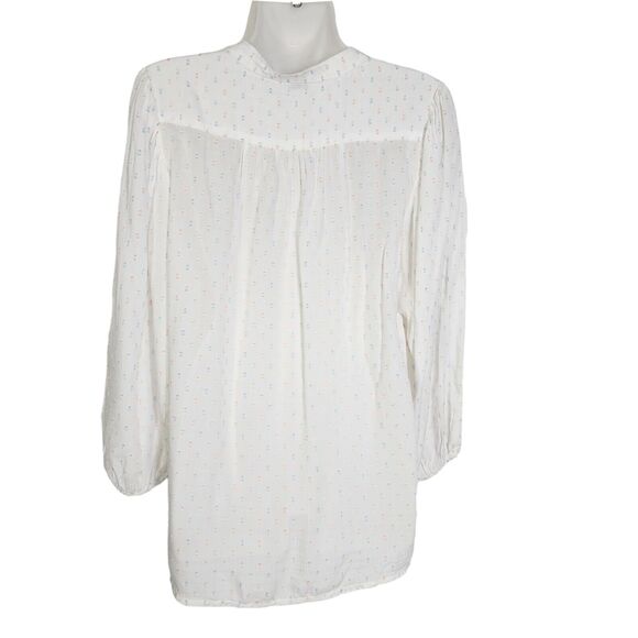 Sanctuary Women Top Small White Evelyn Clip Dot Blouse Rainbow Button 3/4 Sleeve - Picture 2 of 10